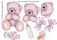 Pink Cuddly Baby Bear with Rattle and Bottle A4