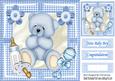 Blue Cuddly Baby Bear with Rattle and Bottle 8x8