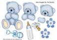 Blue Cuddly Baby Bear with Rattle and Bottle A4