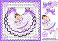 Cute Baby Girl on Purple Bib with Pearls and Bows 8x8