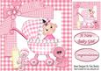 Baby Girl in Her Pram with Gingham Teddy 8x8