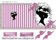 Vintage Silhouette Lady in Hat on Lace on Rose Stripe