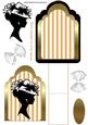 Vintage Silhouette Lady in Hat on Gold Stripe Easel