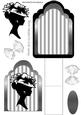 Vintage Silhouette Lady in Hat on Silver Stripe Easel