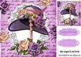 Pretty Hat on a Stand with Lilac and Cream Roses on Lace 8x8
