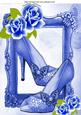 Pretty Blue Roses with Blue Shoes in Ornate Frame A4