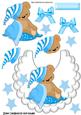 Baby Teddy with His Blue Blanket on Lace Bib