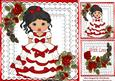 Pretty Red Cascading Roses,with Lady in Red on Lace 8x8
