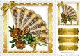 Pretty Gold Lace Fan with Roses, in Lace Frame 8x8