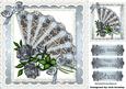 Pretty Silver Blue Lace Fan with Roses, in Lace Frame 8x8