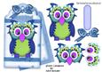 Cute Owl on a Fancy Blue Tag with Bow