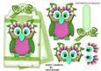 Cute Owl on a Fancy Green Tag with Bow