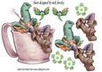 Gnome in Green Hat Taking a Nap in a Teacup