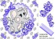 Cute Little Ele on Lace with Bow and Purple Roses 8x8