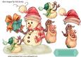 Happy Snowman with Little Deer and Son A4