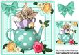 Cute Kitten in Teacup with Bow and Roses 8x8