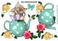 Cute Kitten in Teacup with Bow and Roses A4