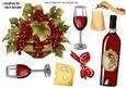 Wine and Grapes with Glasses & Cheese A4