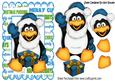 Cute Penguin Waving with Present in Blue Santa Hat