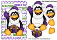 Cute Penguin Waving with Present in Purple Santa Hat
