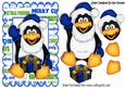 Cute Penguin Waving with Present in Royal Blue Santa Hat