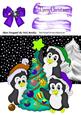 Cute Penguins in the Snow in Coloured Santa Hats, Bow 8x8