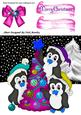 Cute Penguins in the Snow in Coloured Santa Hat Pink Tree