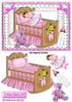 Sleeping Baby Girl in Pink Crib with Lace and Bows
