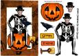 Skelly Man Sitting on Pumpkin with Crow
