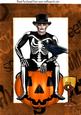 Skelly Man Sitting on Pumpkin with Crow A4