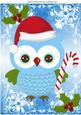 Lovely Festive Owl with Candy Cane and Santa Hat A4