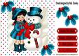 Little Girl in Her Turq Coat with Snowman 8x8