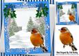 Snow on Trees with Blue Bows, Holly and Robin 8x8