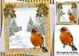 Christmas Tree and Snow with Robin, Gold Bows 8x8