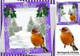 Christmas Tree and Snow with Robin, Purple Bows 8x8