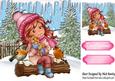 Little Girl Cuddling Her Kitty in the Snow with Robins 8x8