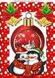 Cuddle Penguins with Bauble and Bows in Snow Frame A4