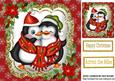 Cuddle Up Penguins in Vintage Red with Poinsettias 8x8