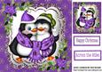Cuddle Up Penguins in Vintage Purple with Poinsettias 8x8