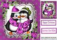 Cuddle Up Penguins in Vintage Pink with Poinsettias 8x8