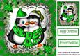 Cuddle Up Penguins in Vintage Green with Poinsettias 8x8