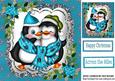 Cuddle Up Penguins in Vintage Turq with Poinsettias 8x8