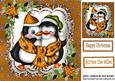 Cuddle Up Penguins in Vintage Orange with Poinsettias 8x8