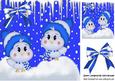 Little Bluebirds in the Snow with Hat and Scarf on 8x8