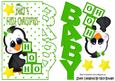 Babys First Christmas with Cute Green Penguin Over the Edge