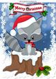 Cute Raccoon Sitting on a Log with Snow A4