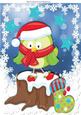 Cute Little Bird in Red Scarf Sitting on a Log with Snow A4