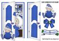 Peekaboo Santa Behind the Door, with Elf in Blue