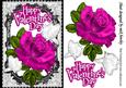 My Valentine, Cerise Rose, and White Doves, Black Lace