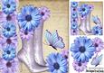 Pretty Lilac and Blue Boots with Flowers and Butterflies 8x8